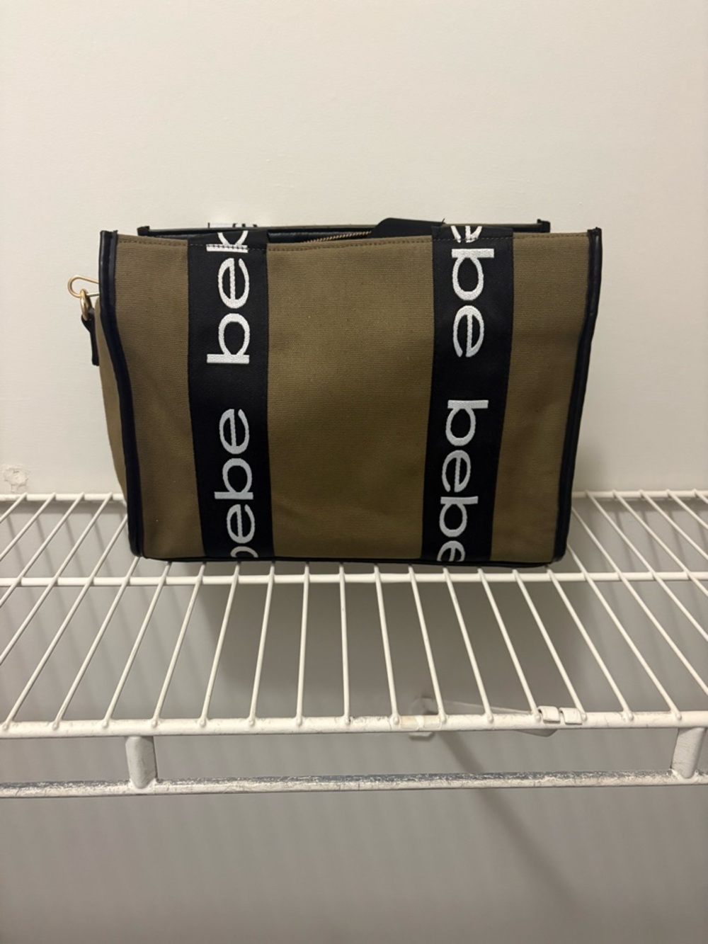 bebe Olive Canvas Duffel with Logo Straps - Picture 2 of 5